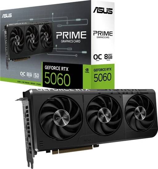 Видеокарта GeForce RTX 5060, 8Gb GDDR7 128bit, Asus Prime RTX 5060 OC Edition 8G PRIME-RTX5060-O8G, RTL