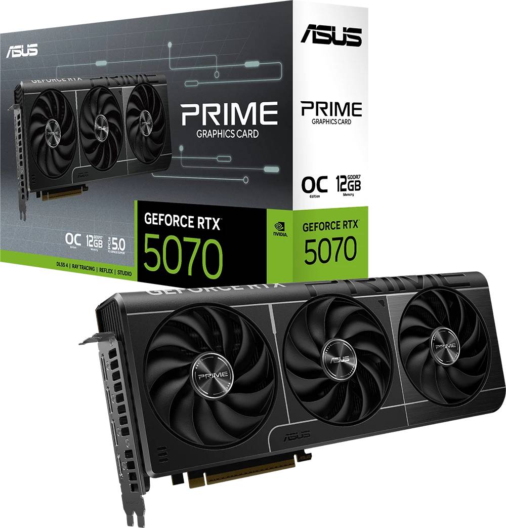 Видеокарта GeForce RTX 5070, 12Gb GDDR7 192bit, Asus PRIME OC 12G PRIME-RTX5070-O12G, RTL