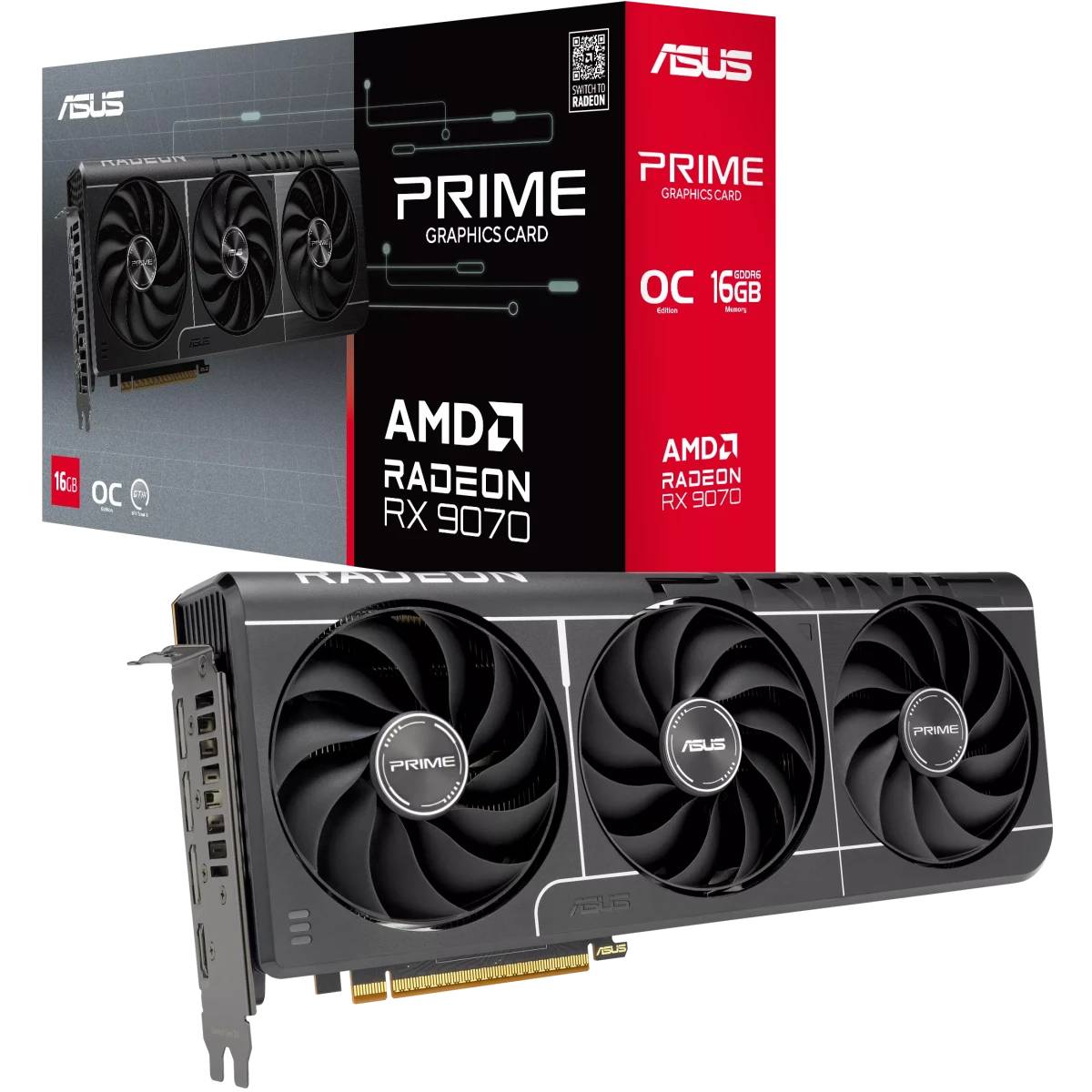 Видеокарта Radeon RX 9070, 16Gb GDDR6 256bit,  ASUS RX 9070 OC Edition 16GB PRIME-RX9070-O16G-EVO, RTL
