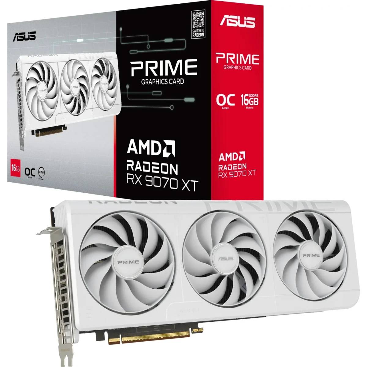 Видеокарта Radeon RX 9070XT, 16Gb GDDR6 256bit, ASUS Prime RX 9070XT OC Edition White 16GB PRIME-RX9070XT-O16G-WHITE, RTL