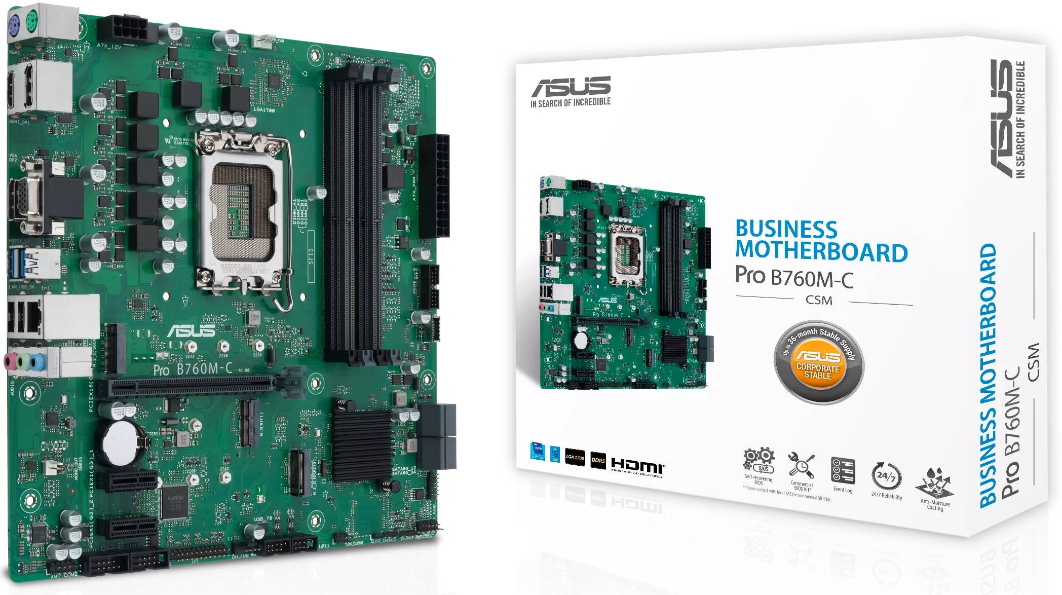 Материнская плата Asus Pro B760M-C-CSM, LGA1700, (VGA, HDMI, DP), 4xDDR V, mATX