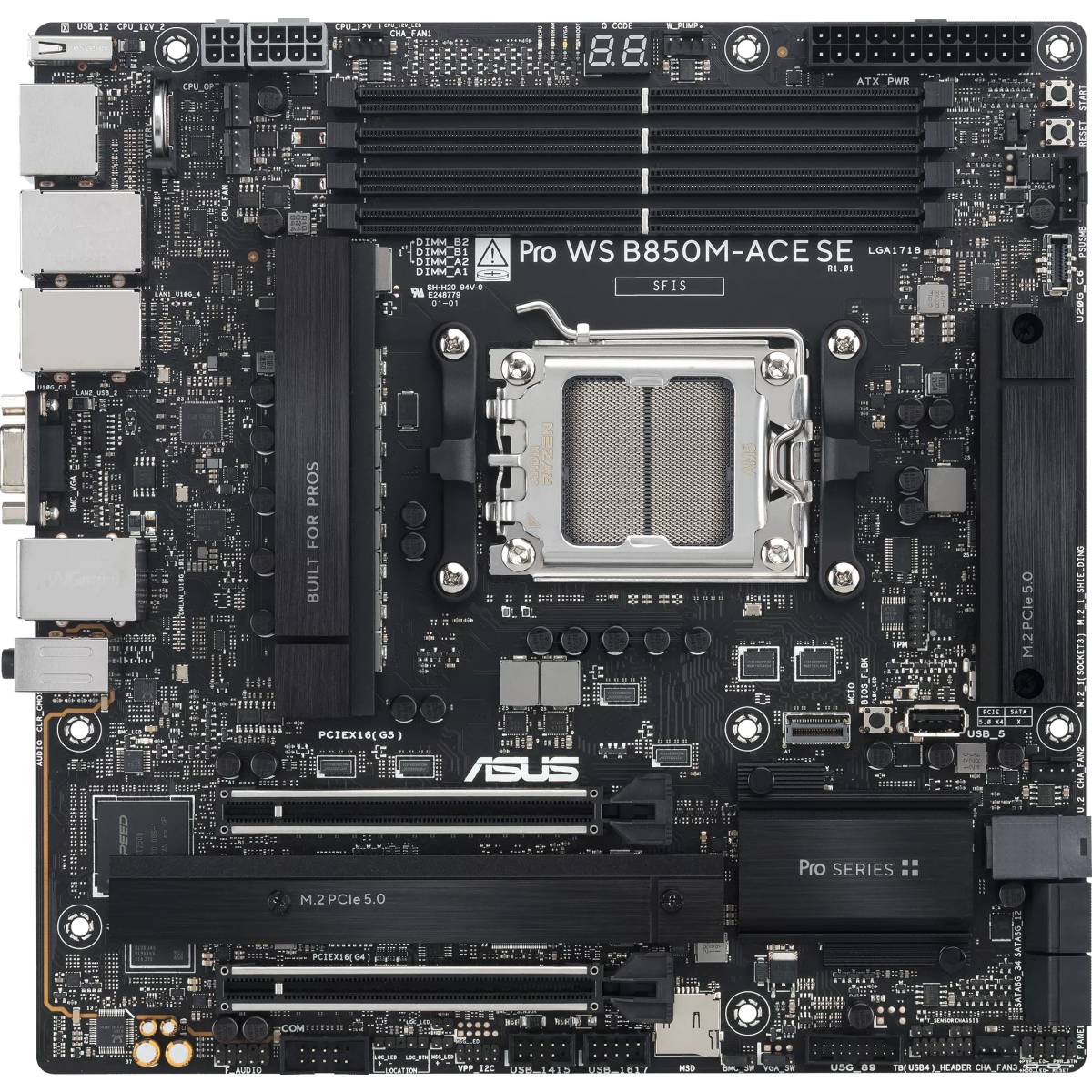 Материнская плата Asus PRO WS B850M-ACE SE, AM5, (HDMI, DP, VGA), 4xDDR V, mATX