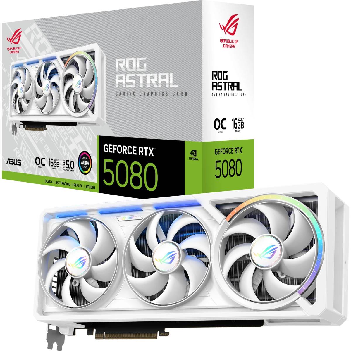Видеокарта GeForce RTX 5080, 16Gb GDDR7 256bit, Asus RTX 5080 ROG ASTRAL OC WHITE 16G ROG-ASTRAL-RTX5080-O16G-WHITE, RTL