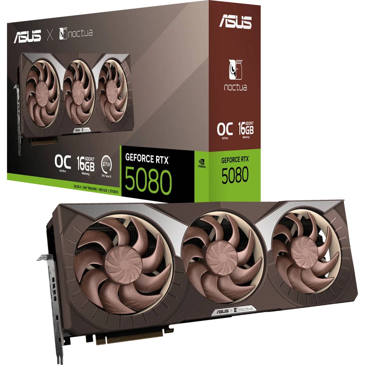 Видеокарта GeForce RTX 5080, 16Gb GDDR7 256bit, Asus RTX 5080 Noctua Edition OC 16Gb RTX5080-O16G-NOCTUA, RTL