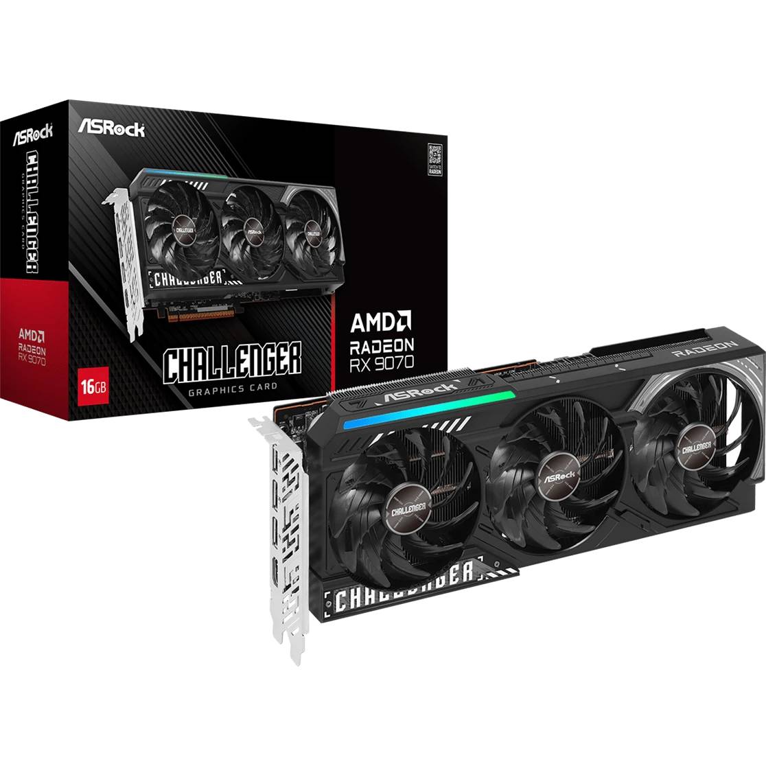 Видеокарта Radeon RX 9070, 16Gb GDDR6 256bit, AsRock Challenger 16GB RX9070 CL 16G, RTL