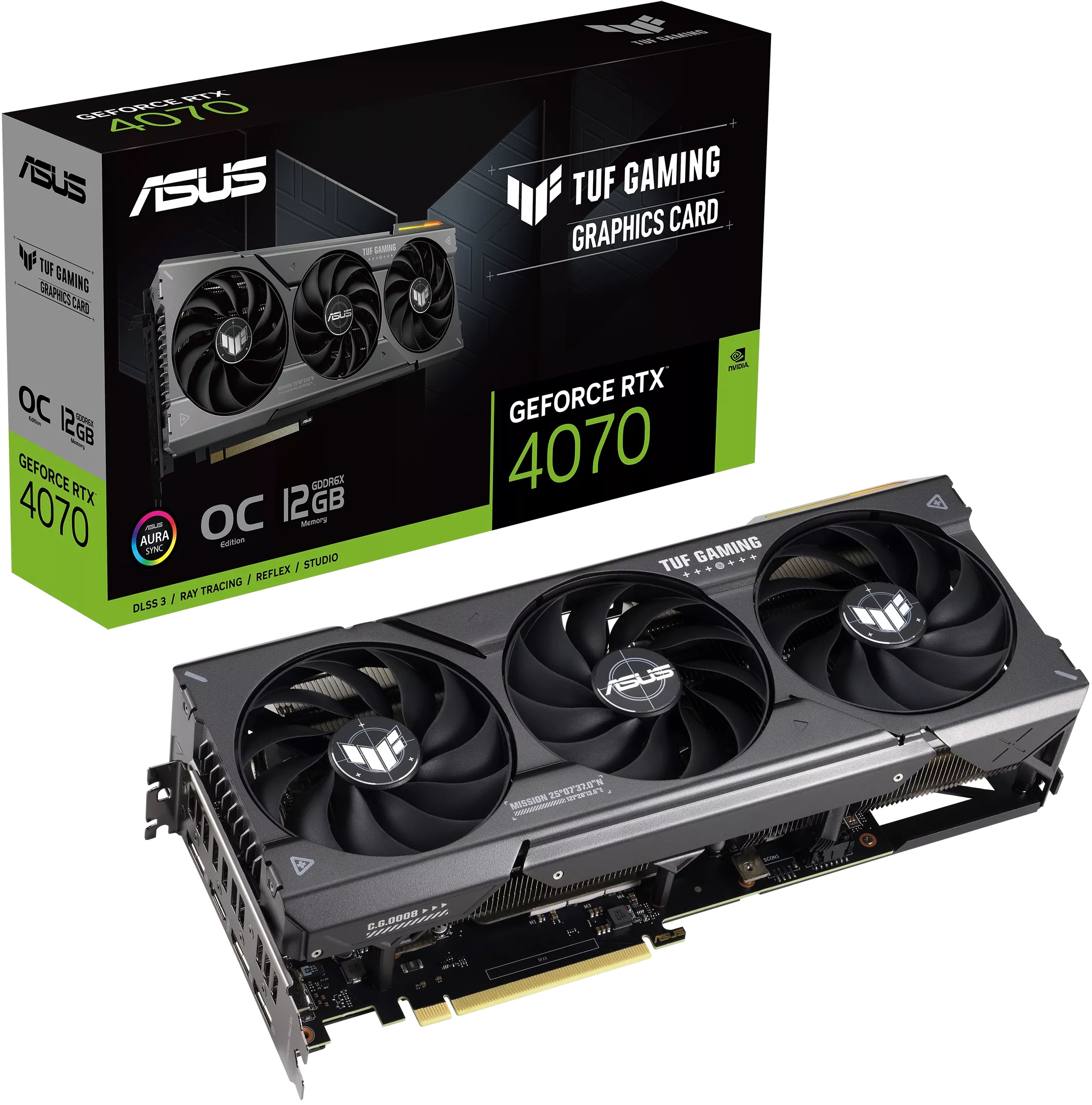 Видеокарта GeForce RTX 4070, 12Gb GDDR6X 192bit, ASUS TUF-RTX4070-O12G-GAMING, RTL
