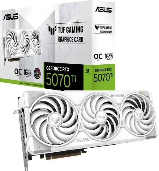 Видеокарта GeForce RTX 5070 TI, 16Gb GDDR7 256bit, Asus TUF Gaming RTX 5070 TI White OC Edition TUF-RTX5070TI-O16G-WHITE-GAMING, RTL
