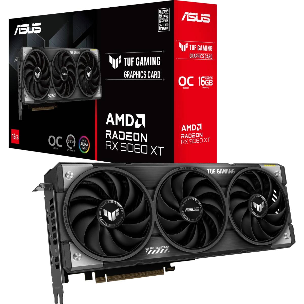 Видеокарта Radeon RX 9060 XT, 16Gb GDDR6 128bit, ASUS RX 9060 XT TUF Gaming OC 16Gb TUF-RX9060XT-O16G-GAMING, RTL