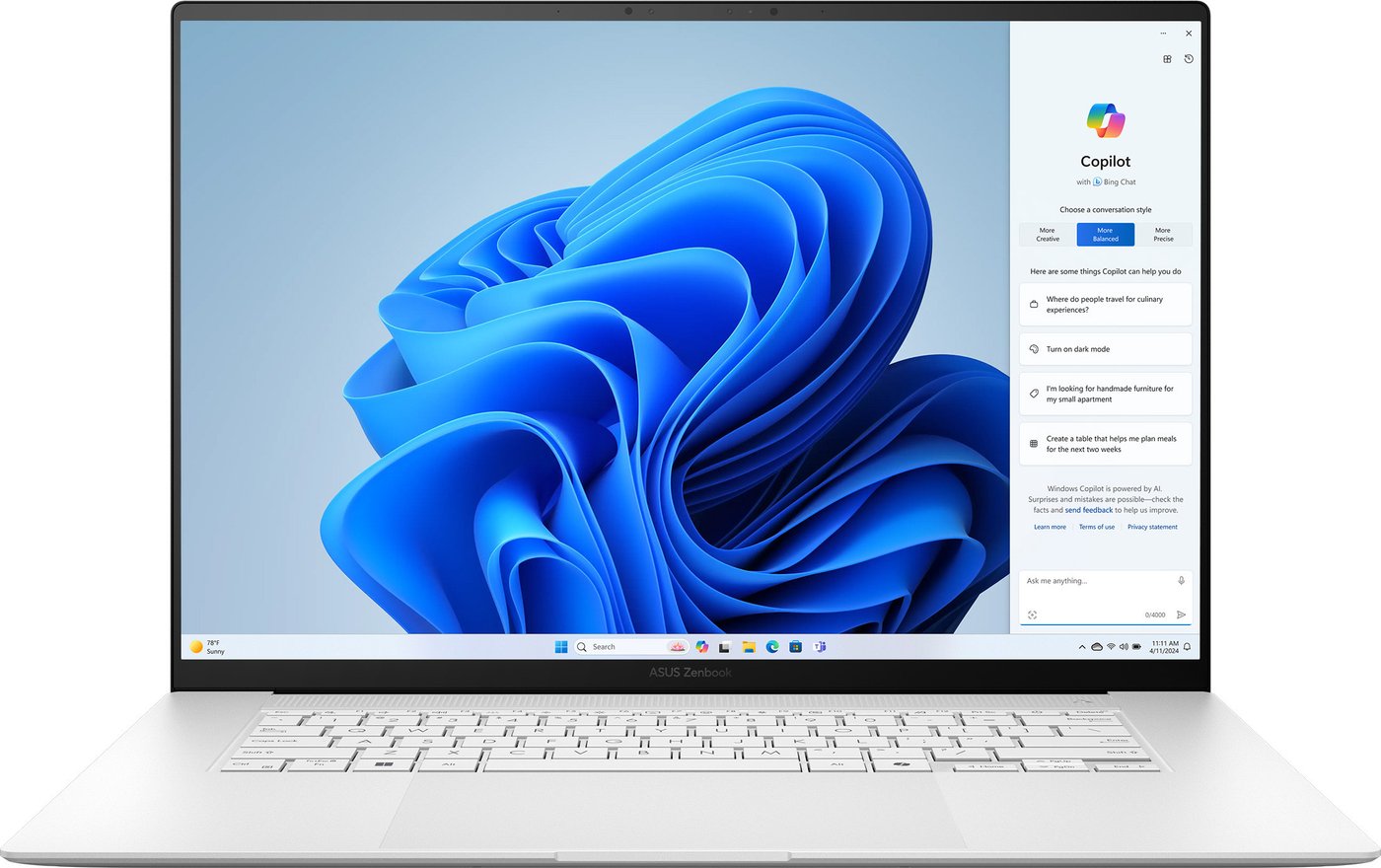 Ноутбук Asus Zenbook S 16 UM5606WA-RK300W, 16" OLED, Ryzen AI 9 365/ 24Gb/ 1TbSSD/ W11/ White (90NB13M2-M00JD0)