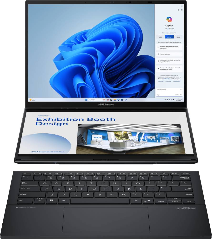 Ноутбук Asus ZenBook Pro Duo 14 OLED UX8406MA-QL141W, 14" OLED Touch, Core Ultra 9 185H/ 32Gb/ 1TbSSD/ W11/ Inkwell Gray (90NB12U1-M00HY0)