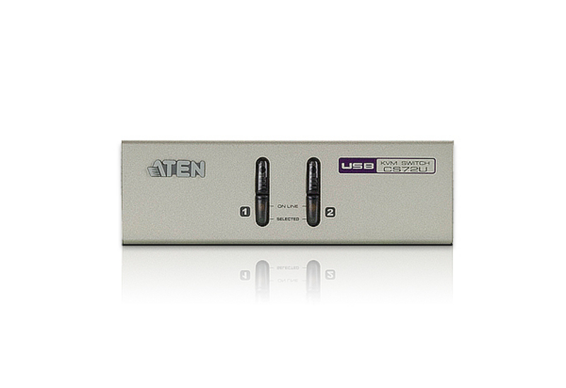 Переключатель ATEN CS-72U-A7, 2 port KVM, (клавиатура USB + мышь USB+ VGA + audio), кабели