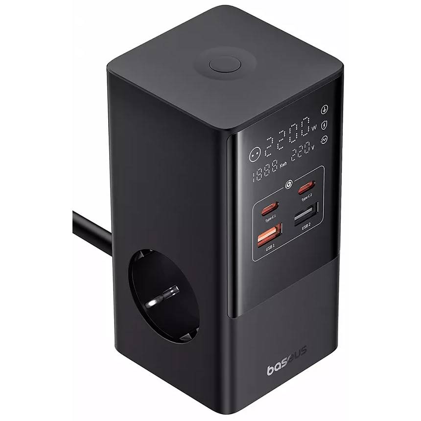 СЗУ Baseus PowerCombo Tower E00023606113-00, черный, 2xUSB Type-A, 2xUSB Type-C