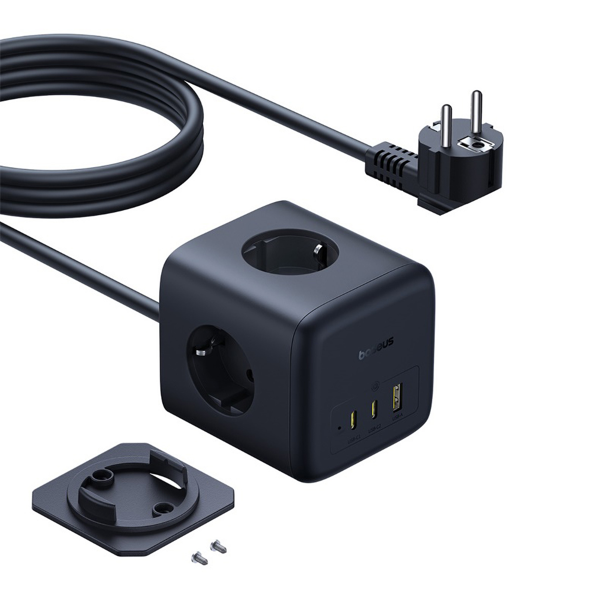 Сетевой удлинитель 1.8м, 2 розетки Baseus EnerFill FA11 Cube Power Strip 00082100123-00 67W, черный (EFMF67-EU)