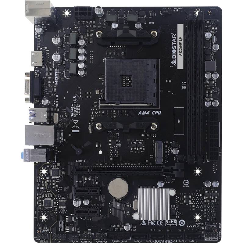 Материнская плата Biostar A520MHP 2.0, AM4, (VGA, HDMI), 2xDDR IV, mATX