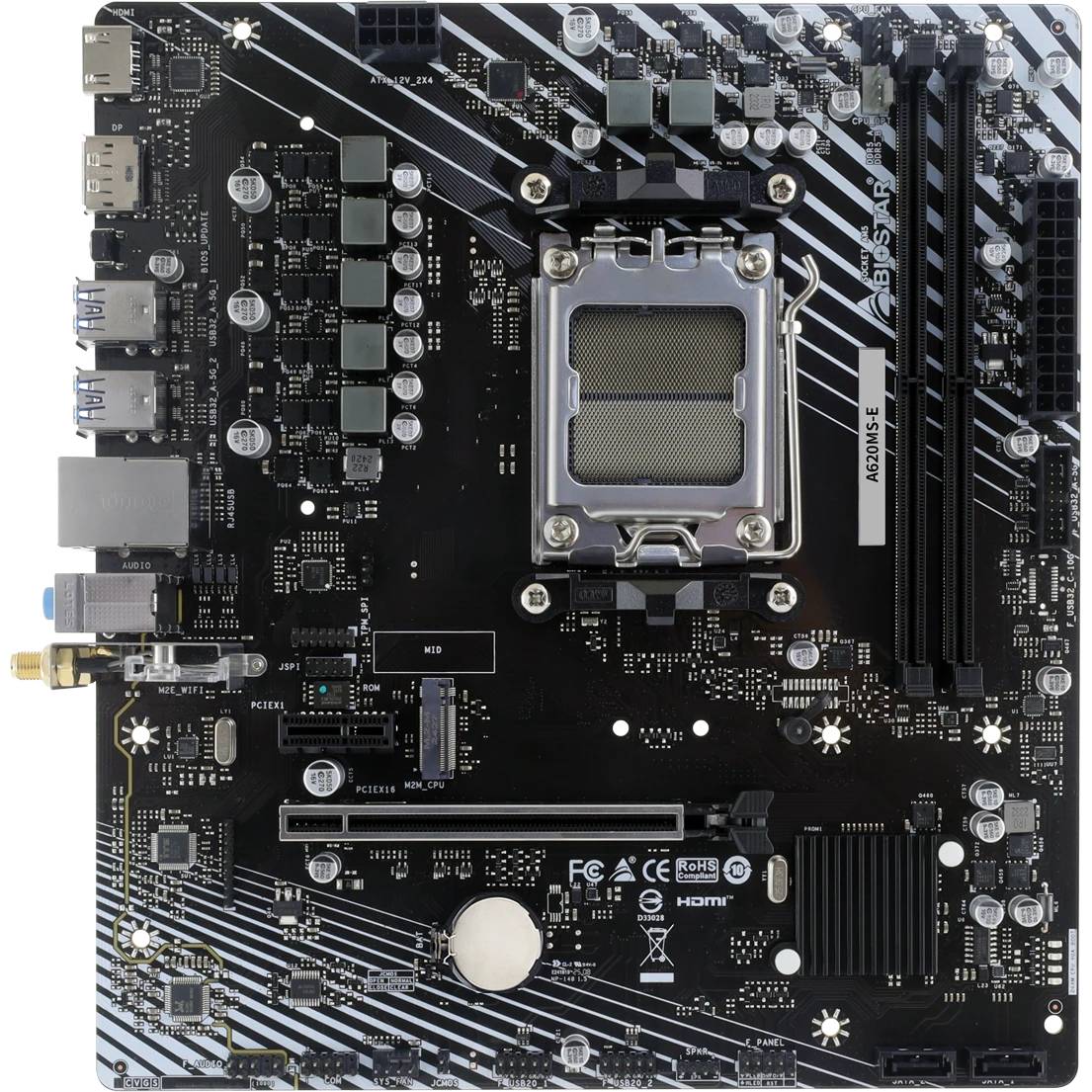 Материнская плата Biostar A620MS-E, AM5, (HDMI, DP), 2xDDR V, mATX