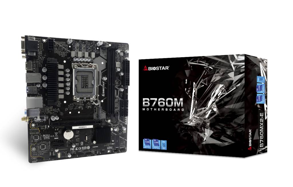 Материнская плата Biostar B760MX2-E, LGA1700, (VGA, DVI, HDMI), 2xDDR V, mATX