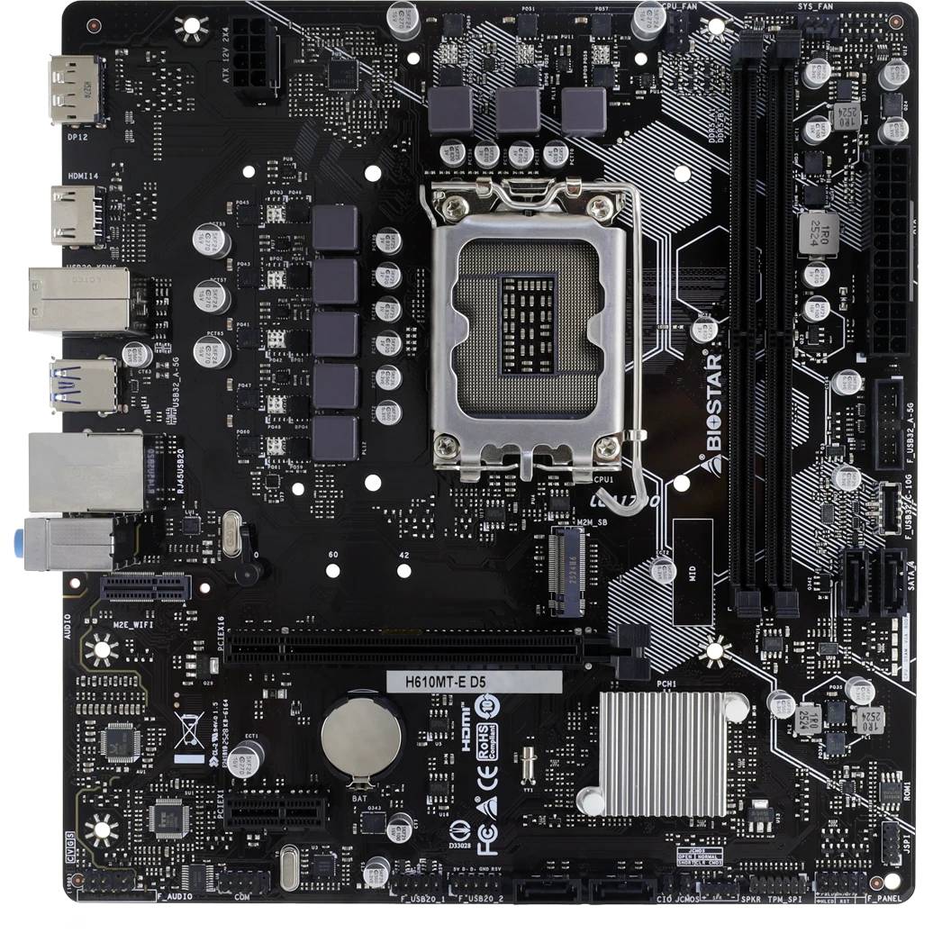 Материнская плата Biostar H610MT-E D5, LGA1700, (DP, HDMI), 2xDDR V, mATX