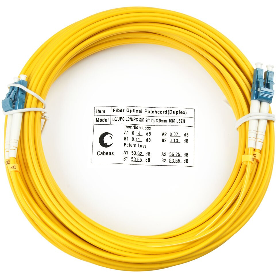 Патч-корд 10м, Cabeus FOP(D)-9-LC-LC-10M, желтый
