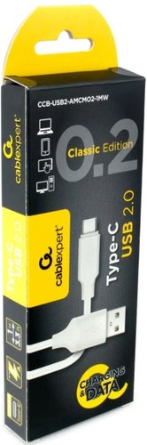 Кабель USB2.0 - AM/Type-C, 1м, Cablexpert CCB-USB2-AMCMO2-1MW, белый