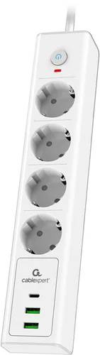 Сетевой фильтр 2м 4 розеток Cablexpert Exnovo EXN-4-CU2-W-2, 2xUSB-A, 1xUSB Type-C белый