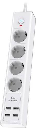 Сетевой фильтр 2м 4 розеток Cablexpert Exnovo EXN-4-U4-W-2, 4xUSB-A, белый