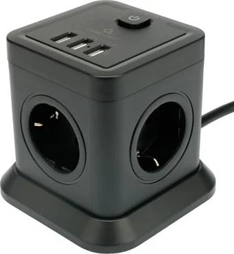 Сетевой фильтр 2м 4 розеток Cablexpert TWR-4-U3-B-2, черный