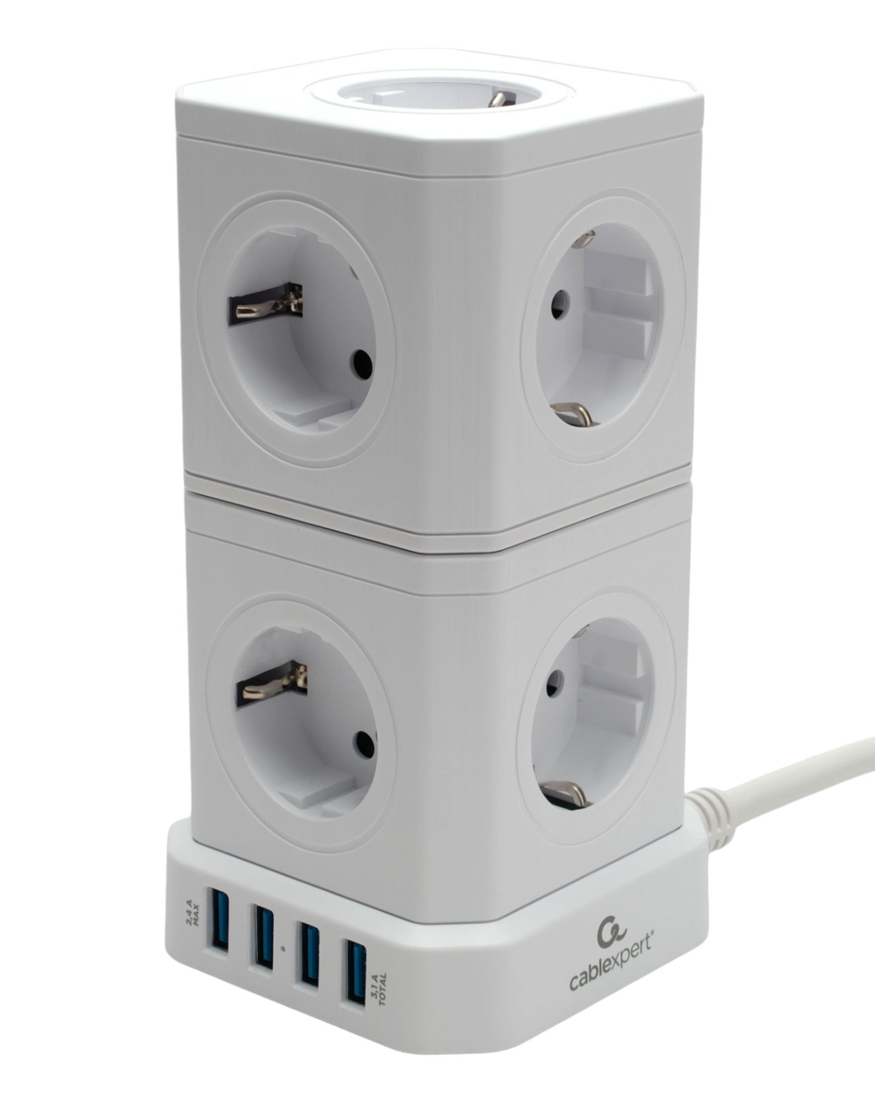 Сетевой фильтр 2м 9 розеток Cablexpert TWR-9-U4-W-2, черный