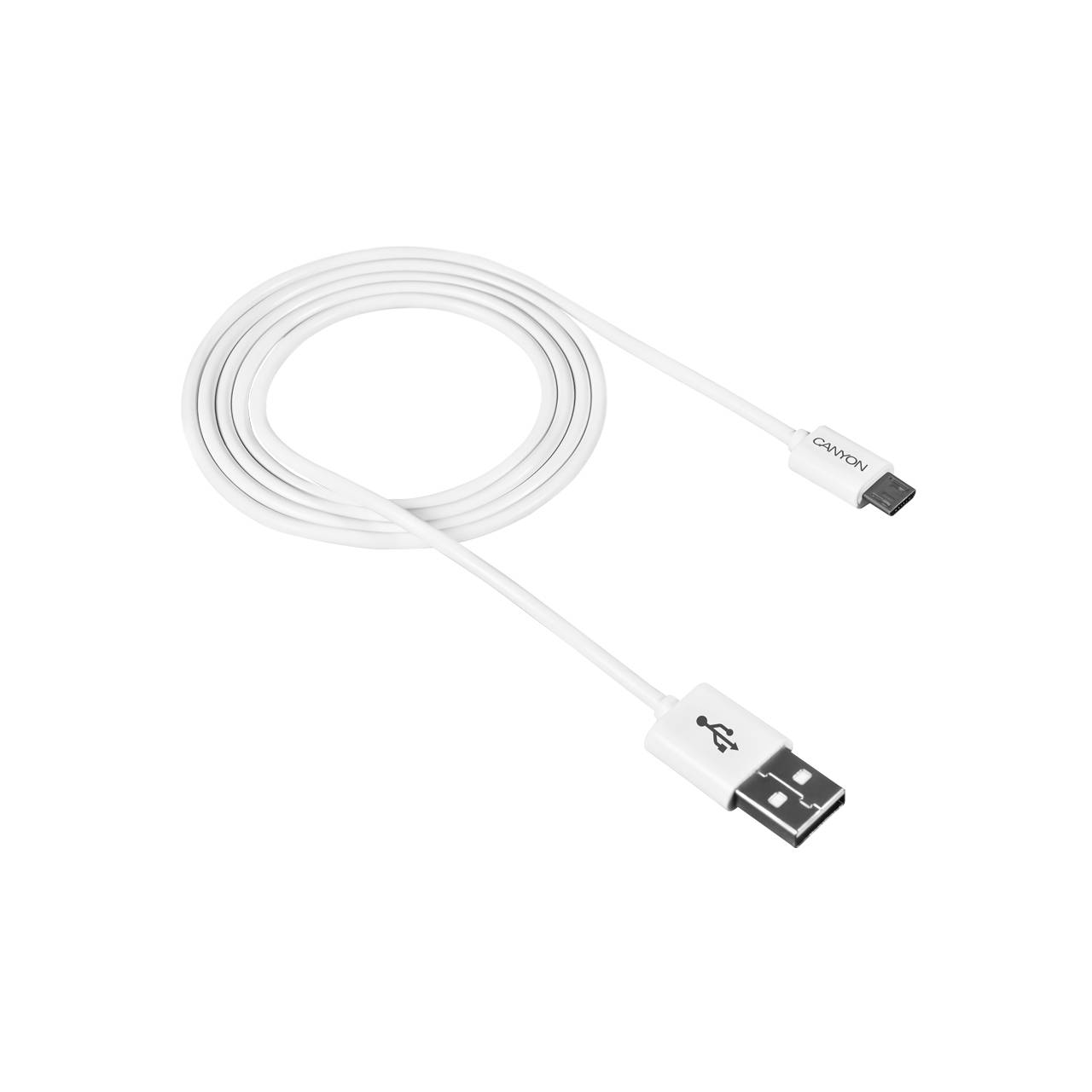 Кабель USB2.0 (M) - microUSB2.0 (M), 1м, Canyon CNE-USBM1W, белый