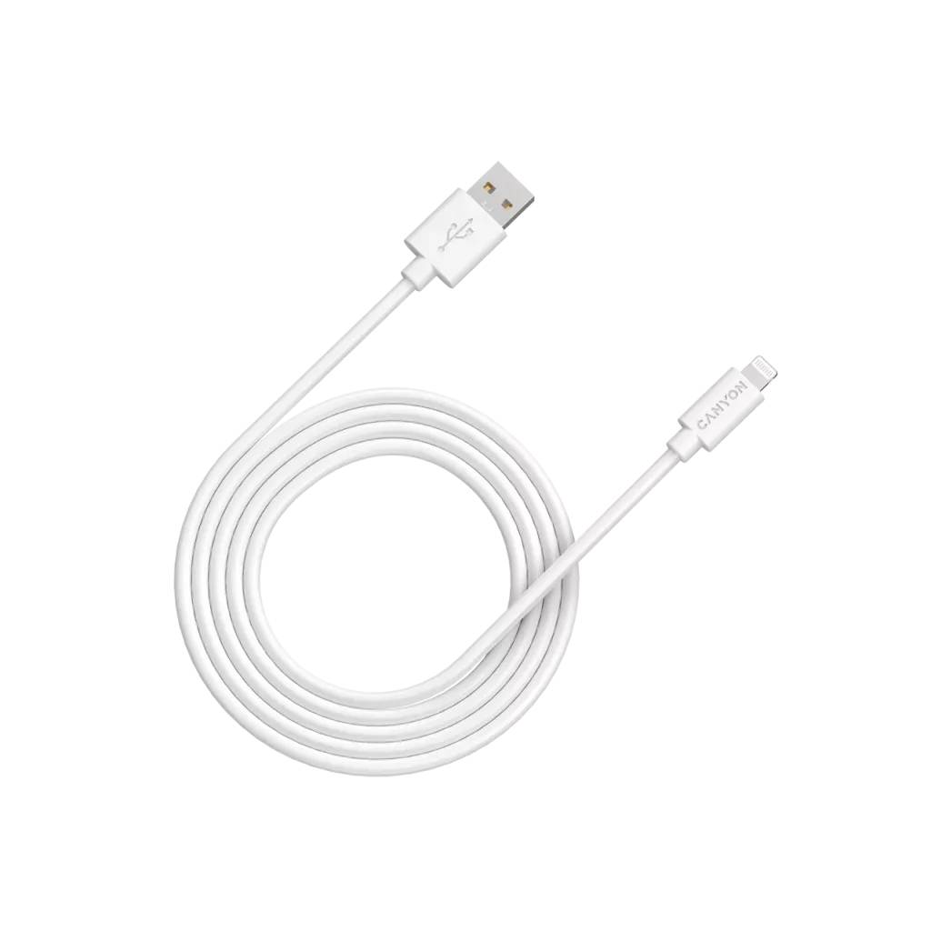 Кабель Lightning (M) - USB2.0 (M), 2м, Canyon CNS-MFIC12W, белый