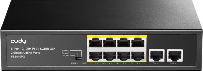 Коммутатор Cudy FS1010PG 4.0, 8xLAN 100Mbps, 2xLAN 1Gbps, PoE