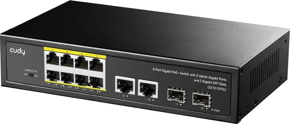 Коммутатор Cudy GS1010PS2, 8xLAN 1Gbps, 2xUplink, 2xSFP, PoE