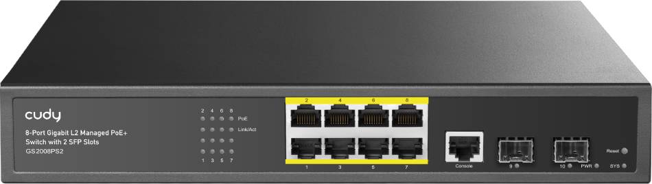 Коммутатор Cudy GS2008PS2, 8xLAN 1Gbps, 2xSFP, PoE
