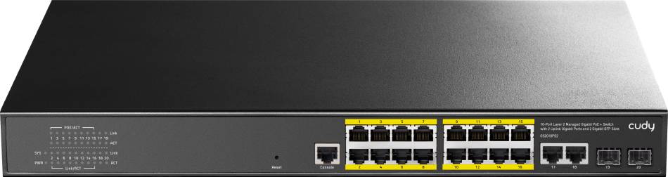 Коммутатор Cudy GS2018PS2-200W, 18xLAN 1Gbps, 2xSFP, PoE