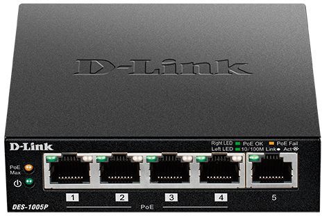 Коммутатор D-Link DES-1005P/B1A, 5xLAN 100Mbps, PoE