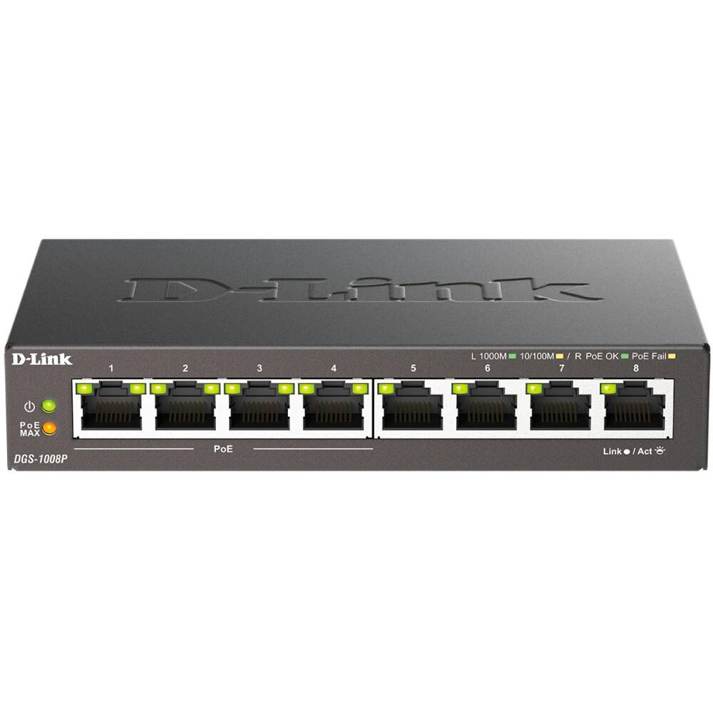 Коммутатор D-Link DGS-1008P/F3A, 8xLAN 1Gbps, (4xLAN PoE)