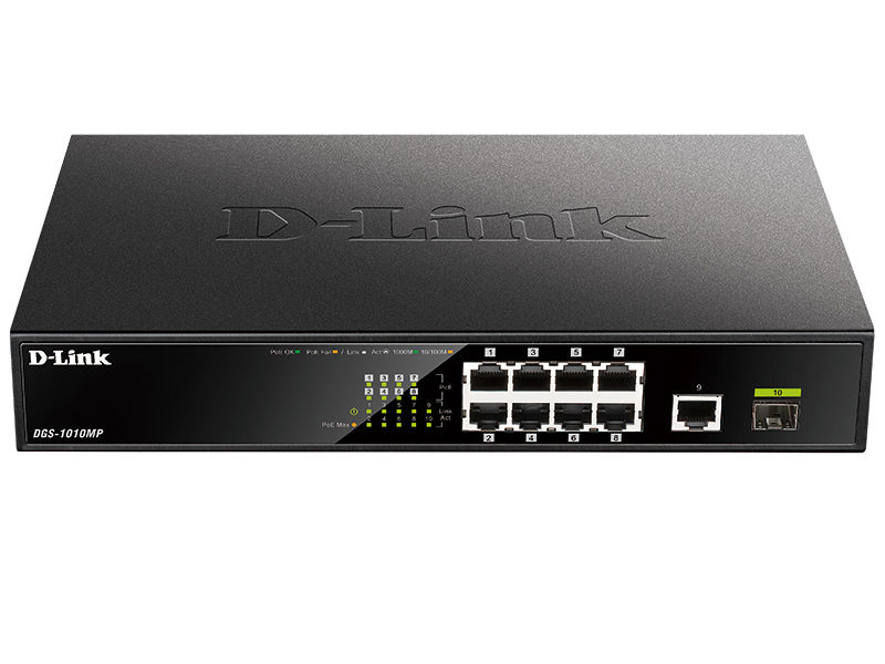 Коммутатор D-Link DGS-1010MP/A1A, 8xLAN 1Gbps, 1xCombo