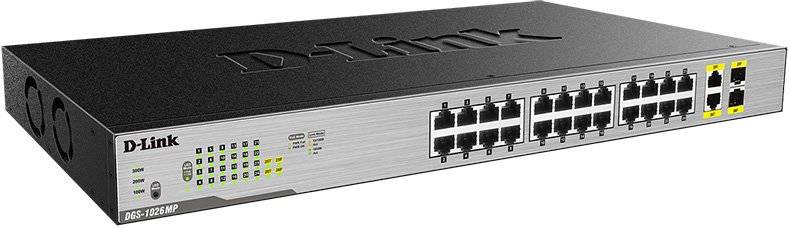Коммутатор D-Link DGS-1026MP/B2A, 24xLAN 1Gbps, 2xCombo (1GBps/SFP), PoE