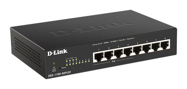 Коммутатор D-Link DGS-1100-08PLV2/A1A, 8 x GE (4 x PoE+), 80W, L2