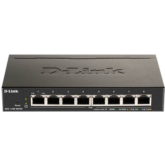 Коммутатор D-Link DGS-1100-08PV2/A4A, 8xLAN 1Gbps, PoE
