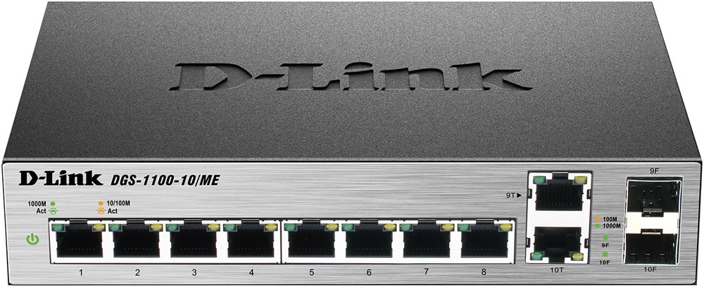 Коммутатор D-Link DGS-1100-10/ME/A2A, 8xLAN 1Gbps, 2 combo (1GBps/SFP)