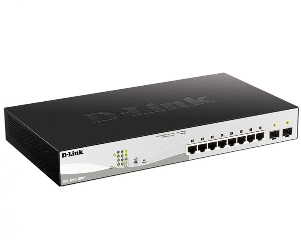 Коммутатор D-Link DGS-1210-10MP/FL2A, 8xLAN 1Gbps, 2xSFP, PoE