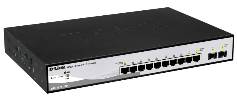 Коммутатор D-Link DGS-1210-10P/F3A, 8xLAN 1Gbps, 2 combo 1Gbps/SFP,  PoE