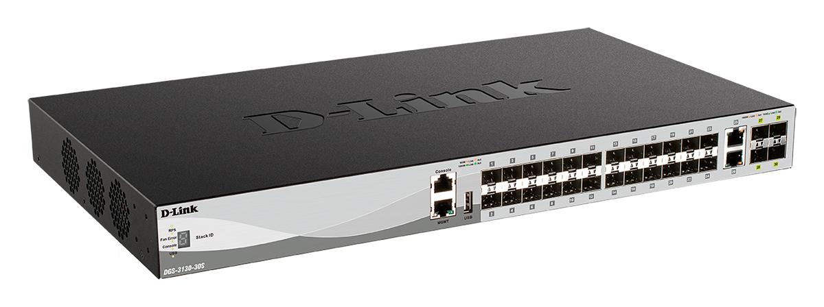 Коммутатор D-Link DGS-3130-30S/B1A, 2xLAN 10G, 24xSFP, 4xSFP+