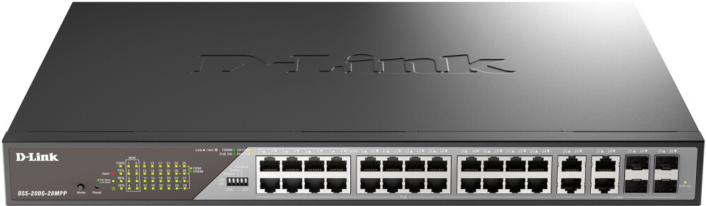 Коммутатор D-Link DSS-200G-28MPP/A1A, 24xLAN 1Gbps, 4xSFP