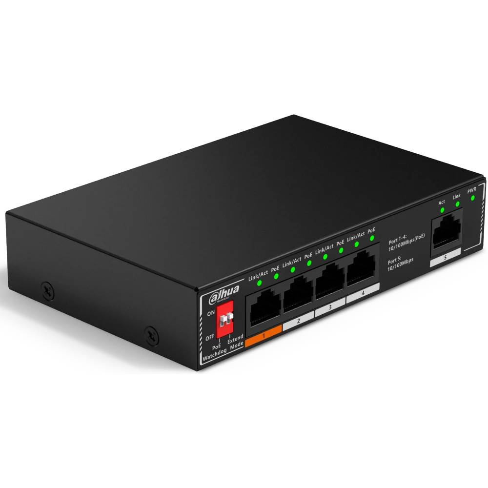 Коммутатор Dahua  DH-SF1005P, 4xLAN 100Mbps, PoE