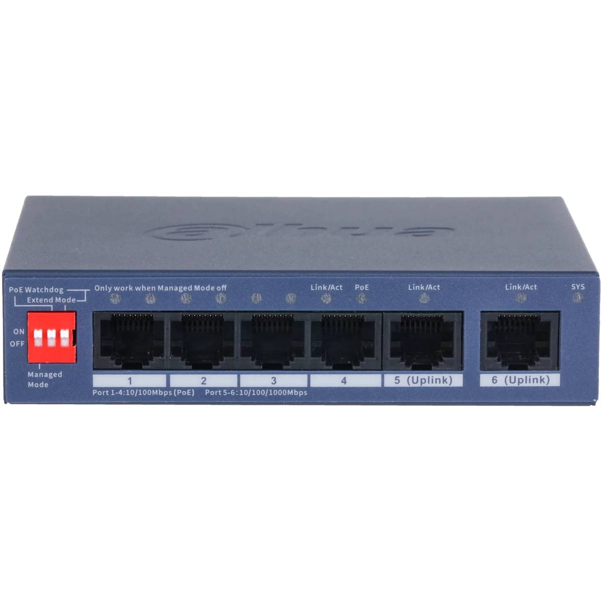 Коммутатор Dahua DH-CS4006-4ET2GT-36, 4xLAN 100 Mbps, 2xSFP, PoE