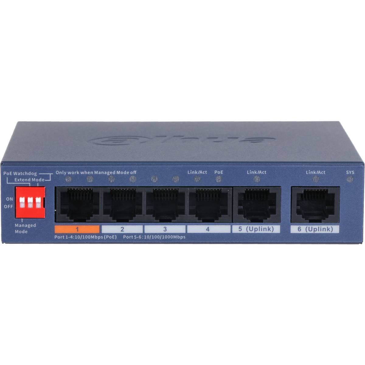Коммутатор Dahua DH-CS4006-4ET2GT-60, 4xLAN 100Mbps, PoE