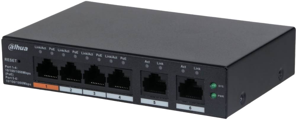 Коммутатор Dahua DH-CS4006-4GT-60, 4xLAN 1Gbps, 2xSFP PoE