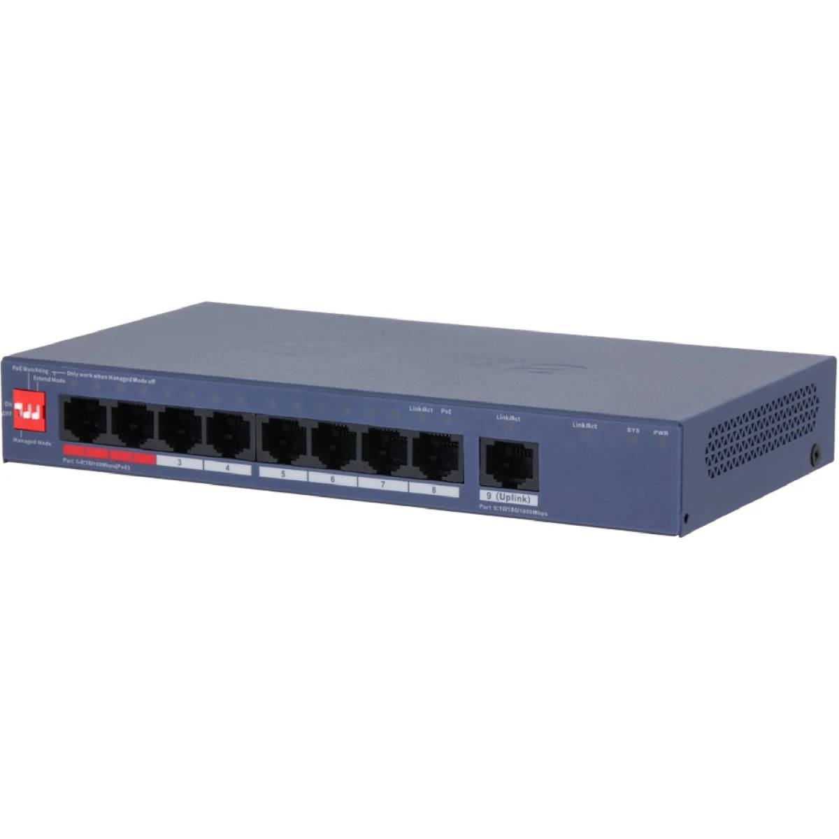 Коммутатор Dahua DH-CS4009-8ET1GT-110, 8xLAN 100Mbps, PoE