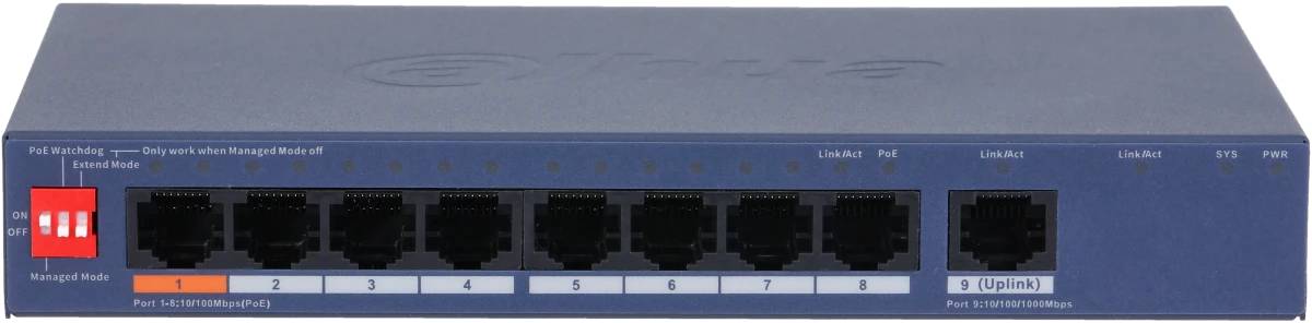 Коммутатор Dahua DH-CS4009-8GT-60, 9xLAN 1Gbps, PoE